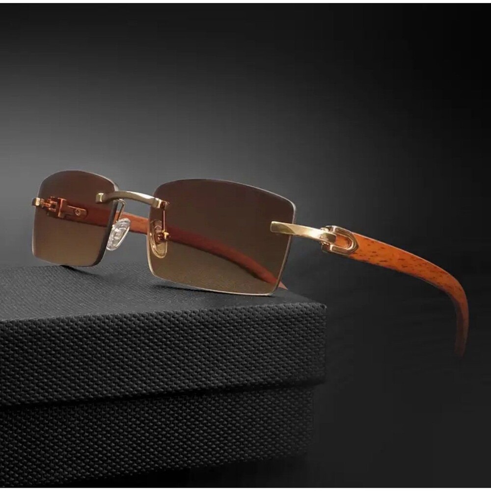 New Square Retro Sunglasses Man Wooden Metal Frame Women Sun Glasses Business Ou